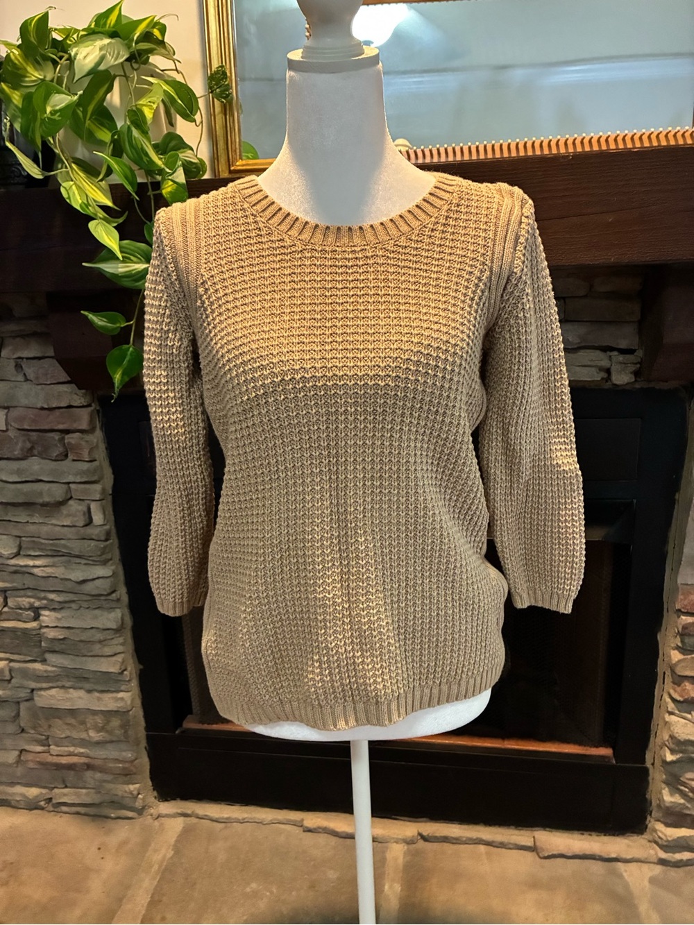 Banana Republic Waffle Knit Crewneck Sweater - Taupe
